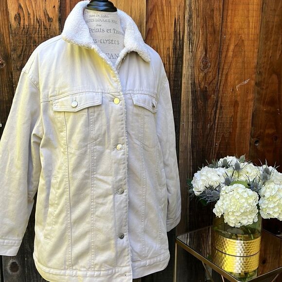 H & M, CREAM FLEECE LINED UNISEX JACKET, Size L - Picture 1 of 7